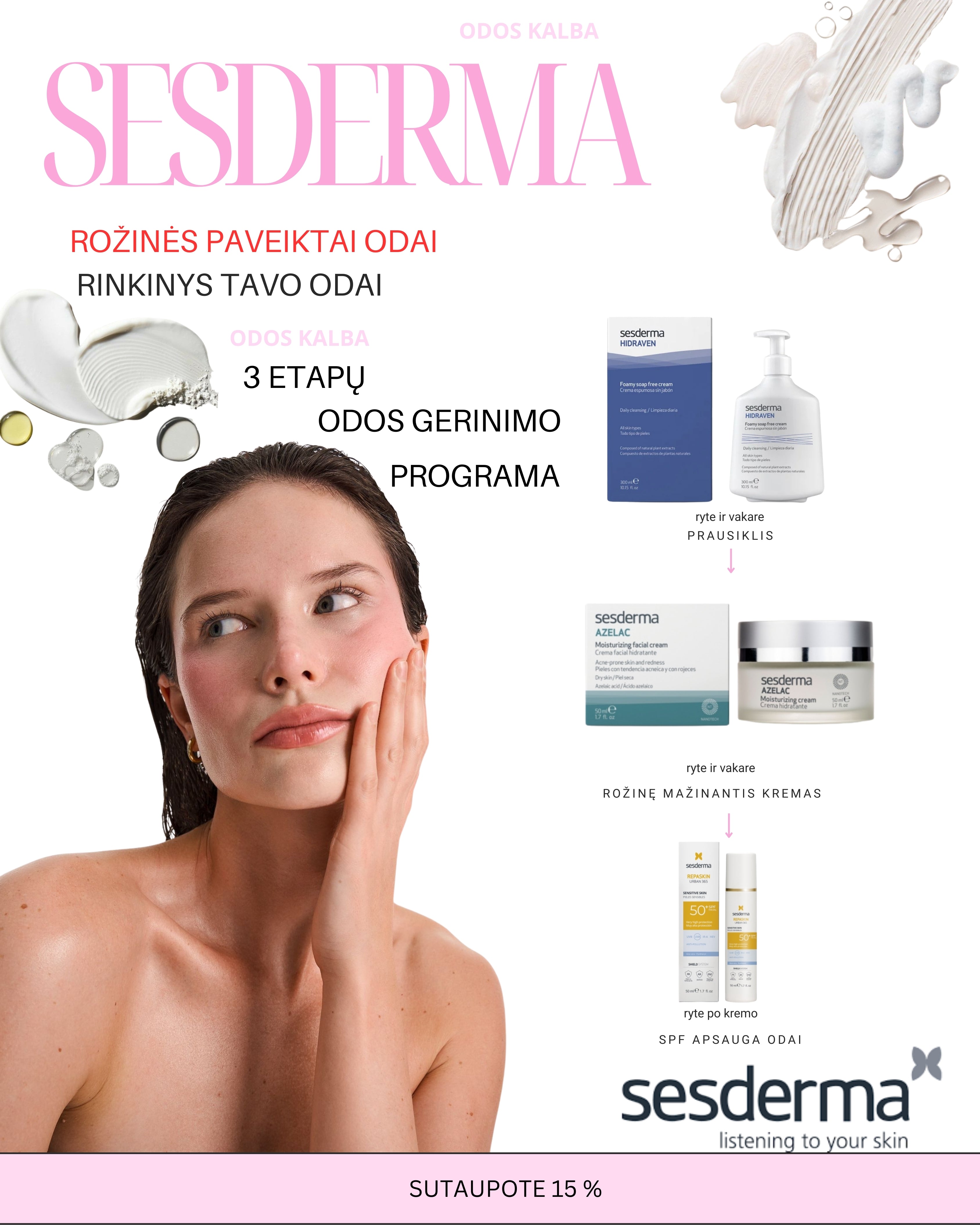 SESDERMA rinkinys rožinės paveiktai odai I 3 produktai