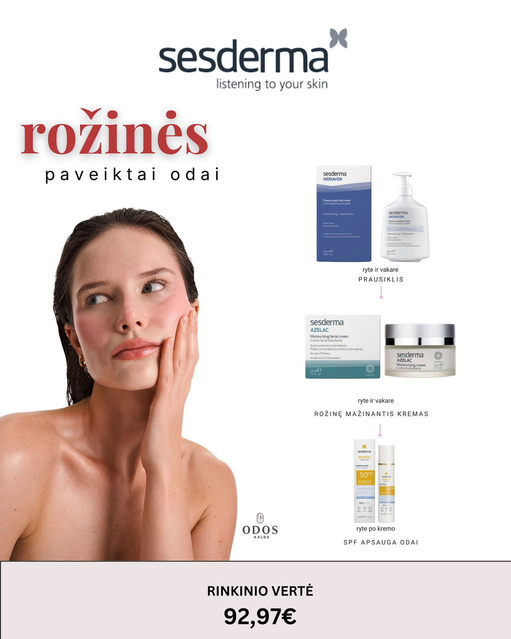 SESDERMA rinkinys rožinės paveiktai odai I 3 produktai